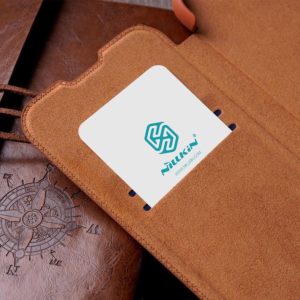 Чехол Nillkin Qin Leather для iPhone 14 Plus - черный флип-чехол с защитой камеры