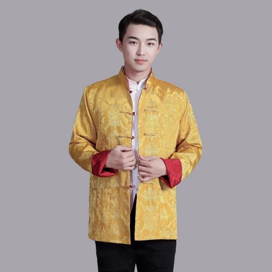 Мужская рубашка в китайском стиле, костюм Тан, рубашка с воротником-стойкой, имитация атласа, двусторонний принтованный топ, просторная цветная рубашка для повседневной носки на праздниках