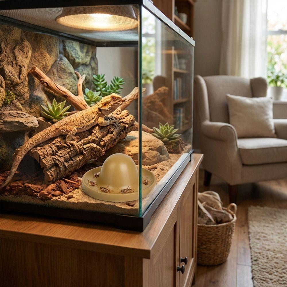 Plastic Reptile Feeder Bowl Round Reptile Water Pot Easy-Clean Feeder Ledge for Amphibians