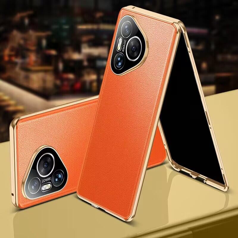 Чехол для Huawei P80 P30 P40 P70 Nova 14 13 Ultra Honor 200 100 90 80 70 Magic 8 Pro, Алюминиевый бампер с закаленным стеклом и кожаной задней панелью, Бамперы для телефона