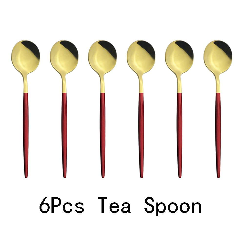 6pcs Mirror Stainless Steel Cutlery Set Multicolor Dinnerware Spoon Set Dinner Set Coffee Tea Spoon Tableware Home Kitchen Silverware
