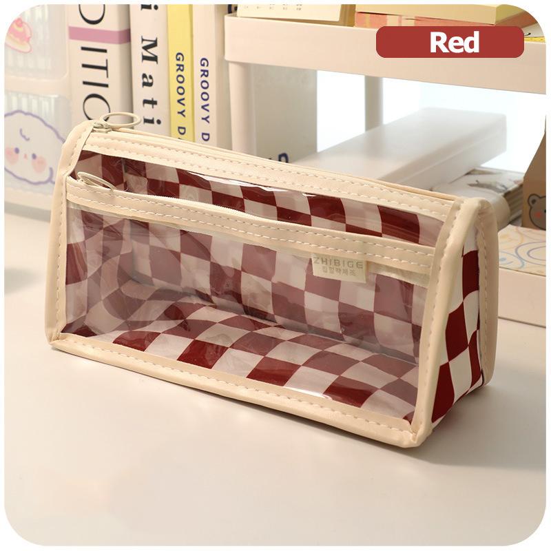 1 Pc Checkerboard Tranaparent Pen Bag Large Capacity Pencil Case School Supplies Cute Korean Stationery for Students ZPG