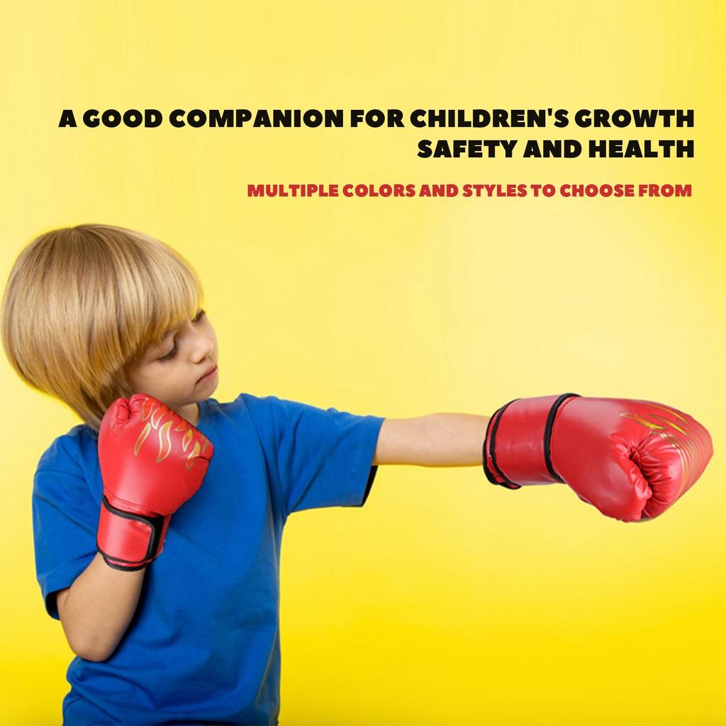 Детские боксерские перчатки, детские унисекс-перчатки из полиуретана с принтом пламени, перчатки для фитнеса