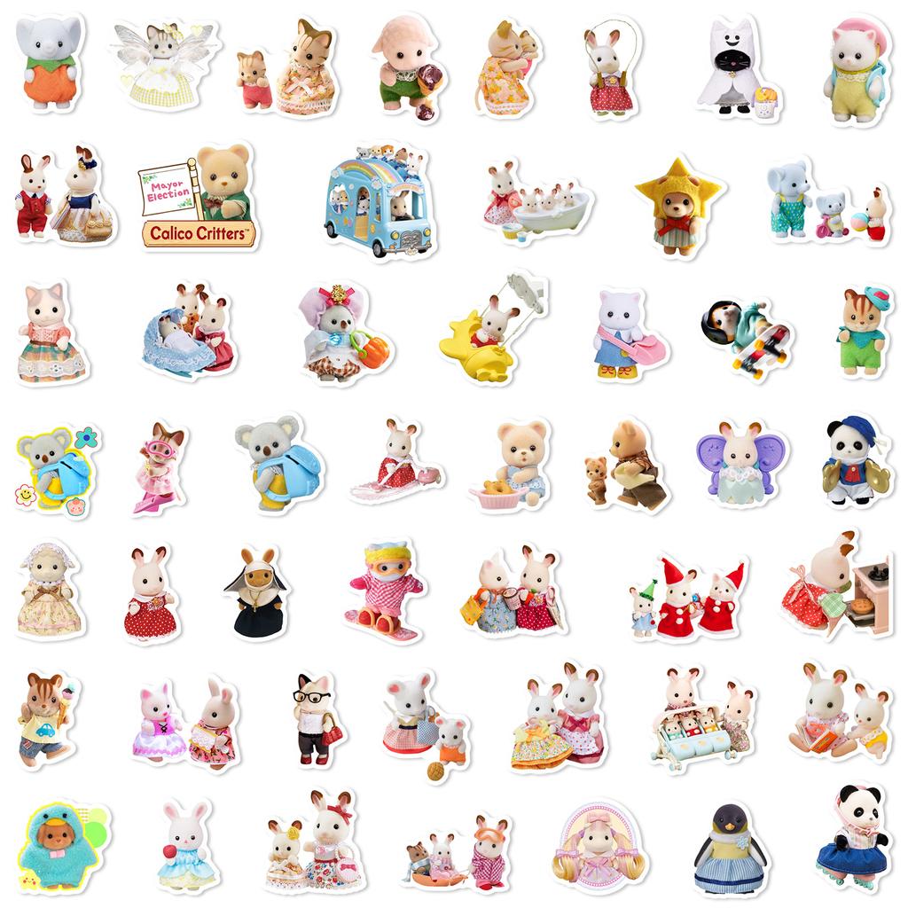 100pcs Cute Calico Critters Cartoon Graffiti Stickers Phone Guitar Laptop Notebook Suitcase Waterproof Sticker Decals Toys