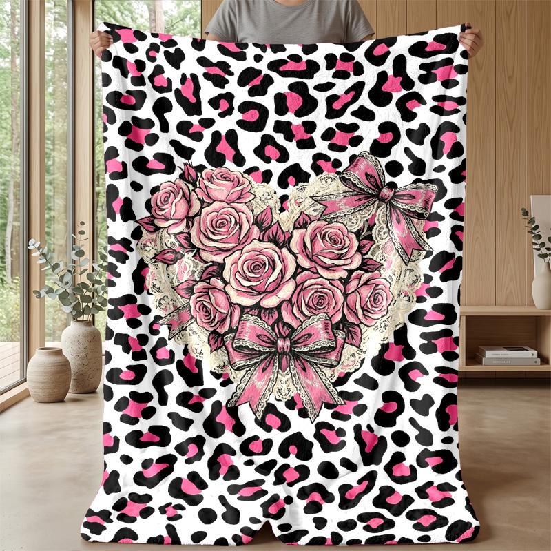 Pink Ribbon with Leopard Print 1 Theme blanket Lightweight Warm Flannel Blanket Decorative Throw Blanket for Home Decoration