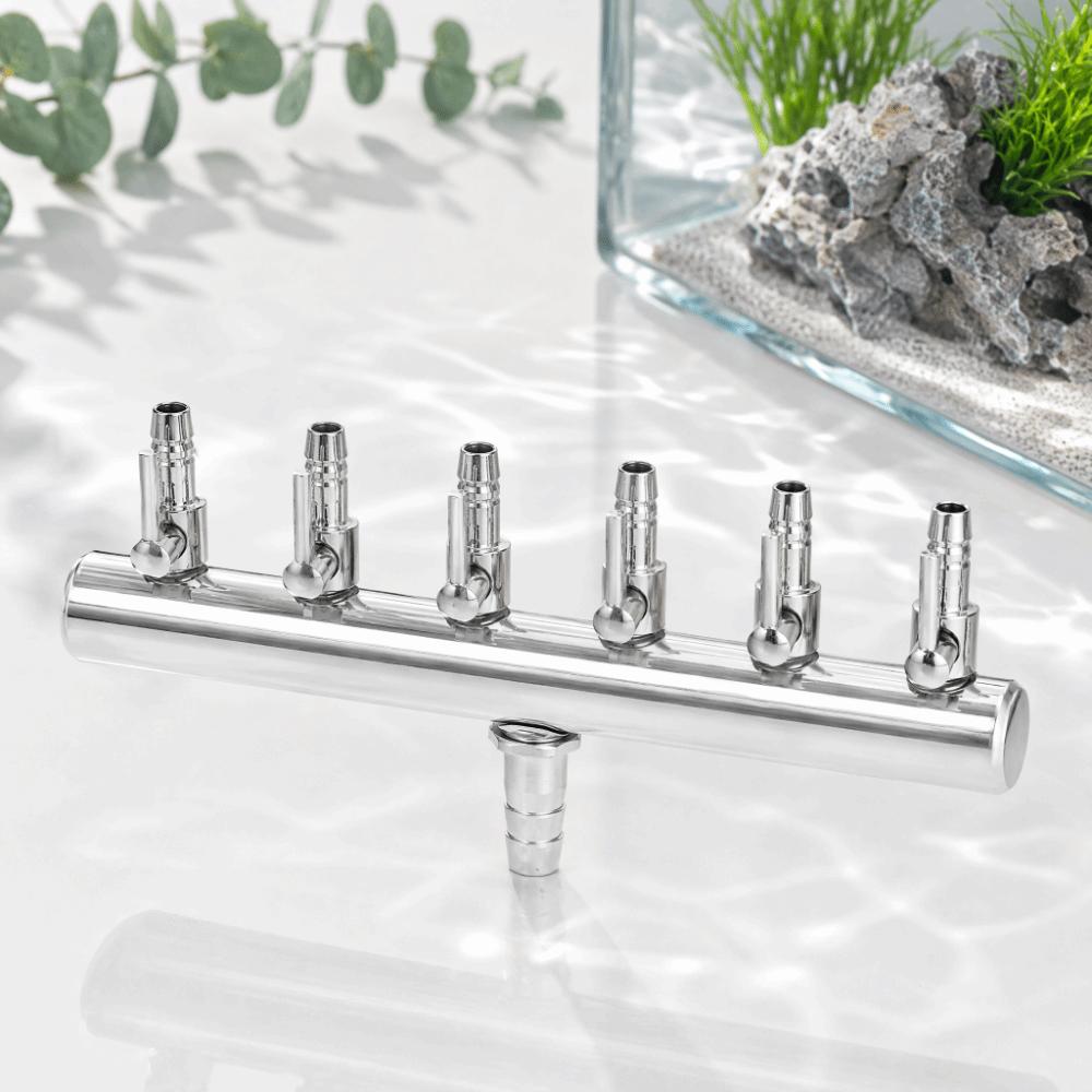 6-Way Air Flow Valve Stainless Steel Air Distributor Practical Air Flow Splitter Fish Tank