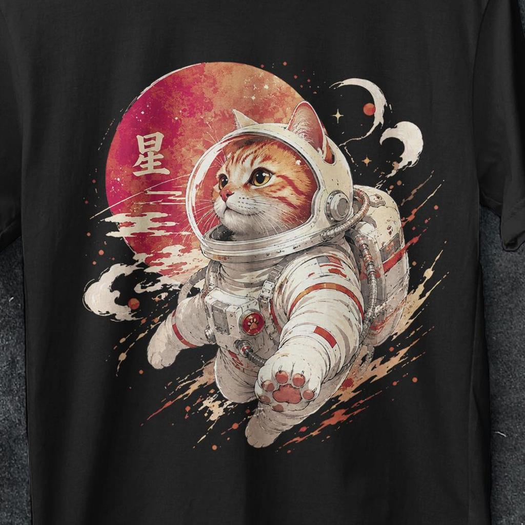 Cat astronaut shirt, Japanese cat shirt, japanese Retro Cat shirt, Vintage T Shirt, cat astronaut shirt, cat moon t shirt, cat space shirt