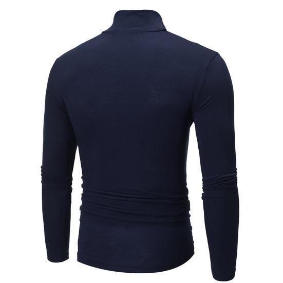 Men Autumn Winter Slim Fit Bottoming T-shirt Turtleneck Long Sleeve Solid Color Elastic Thin Pullover Tops Streetwear