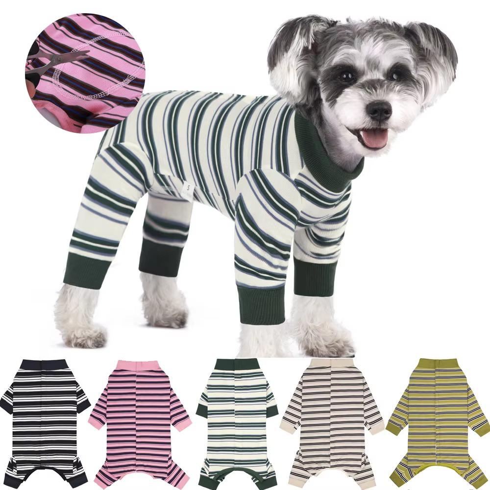 Fashionable Pet Dog Clothes Polyester Dog Pajamas Durable Puppy Stripes Jumpsuits Home