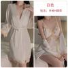 Women's Satin Embroidered Lace Deep V Backless Sleep Dress with Loose Robe Lounge Set