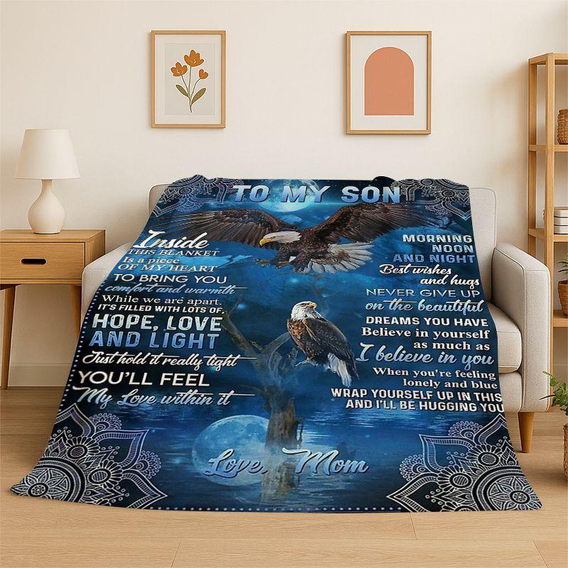 Gift Thanks To My Son Letter Present Flannel Blanket Soft Throw Blanket for Bedroom Living Room Bed Travel Camping Picnic Nap