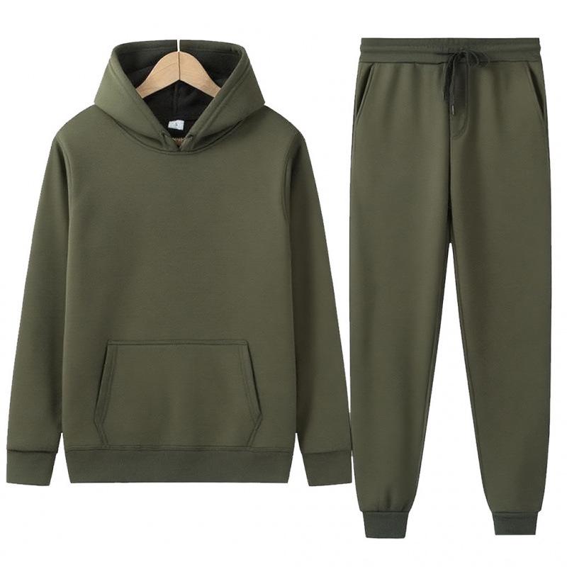 2026 Spring-Autumn Men's Casual Loose Two-Piece Set: Solid Color Hooded Sweatshirt with Long Sleeves