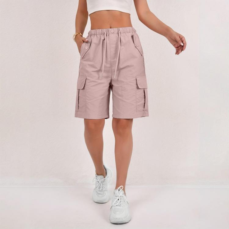 Women's Casual High Waisted Loose Sports Shorts with Pocket Solid Color