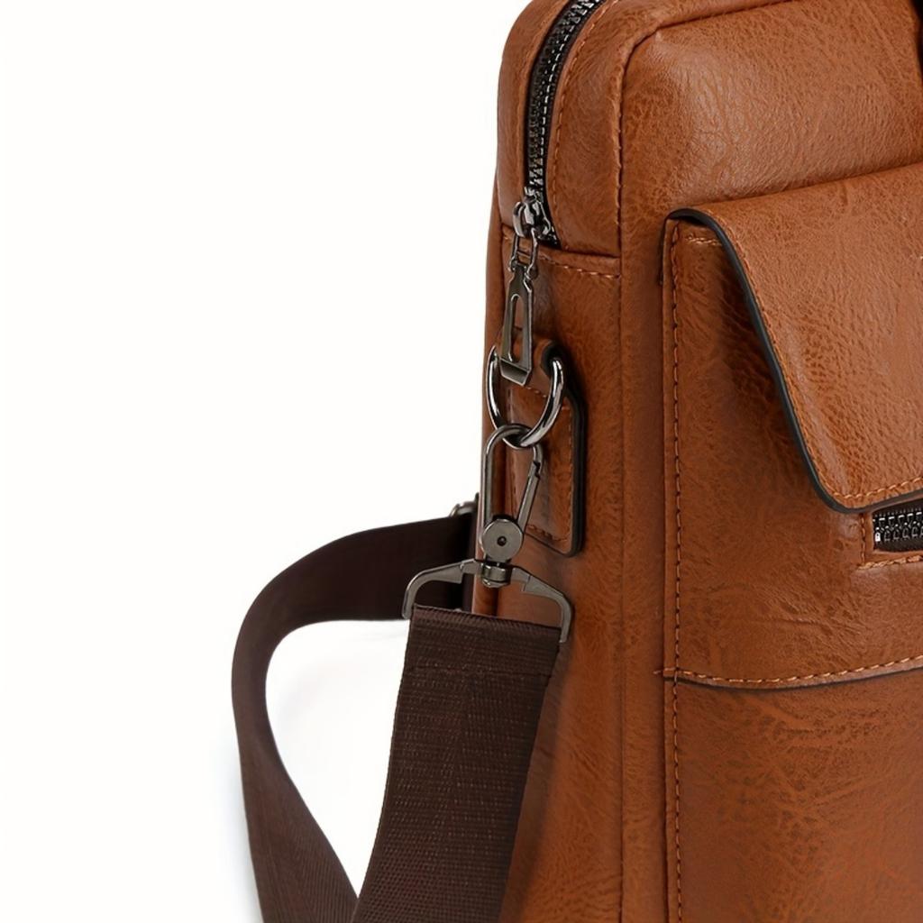 Мужской винтажный деловой портфель - коричневый рюкзак для ноутбука и планшета с регулируемым плечевым ремнем, несколькими отделениями и папкой на молнии