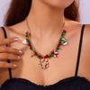 Bow Pendant Red Green Bell Choker Necklace Santa Claus Xmas Bead Clavicle Chain  Women