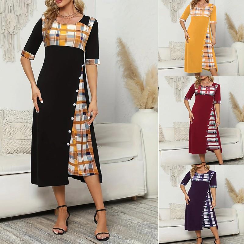 Ladies Casual Printed Long Dress Pullover Sling Irregular Hem Dress