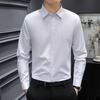 Men Formal Shirt Business Style Turn-down Collar Long Sleeves Slim Fit Single-breasted Solid Color Office Meeting Shirt