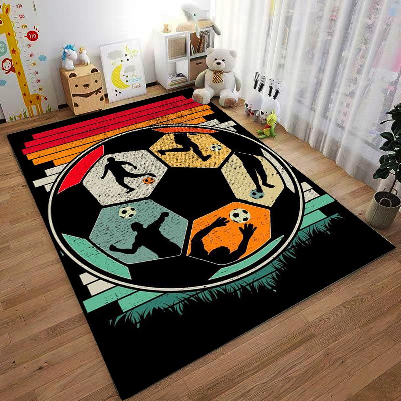 Soccer Ball Pattern Carpet with Player Silhouettes and Retro Design Suitable for use as an anti-slip for living room bedroom sofas