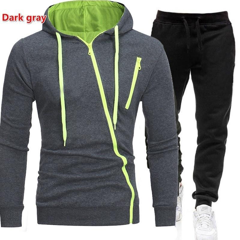 2021 Fashion Men Jacket Two Piece Sets Zipper Printed Hoodie + Pant Winter Warm Tracksuit Run Sportwear 4 Colors