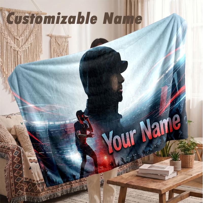 Custom Name Flannel Blanket,Eminem Lightweight Warm Bed Blanket For Couch & Holiday Gift