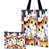 Cute Cat Print Handbag Kitten Pattern Tote Bags And Makeup Bag Combination For Daily Use Shopping And Travel Portable Pouch