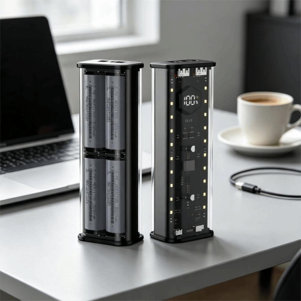 Transparent Power Bank Case 4* 21700 Battery Storage Box External Battery Pack Travel Use