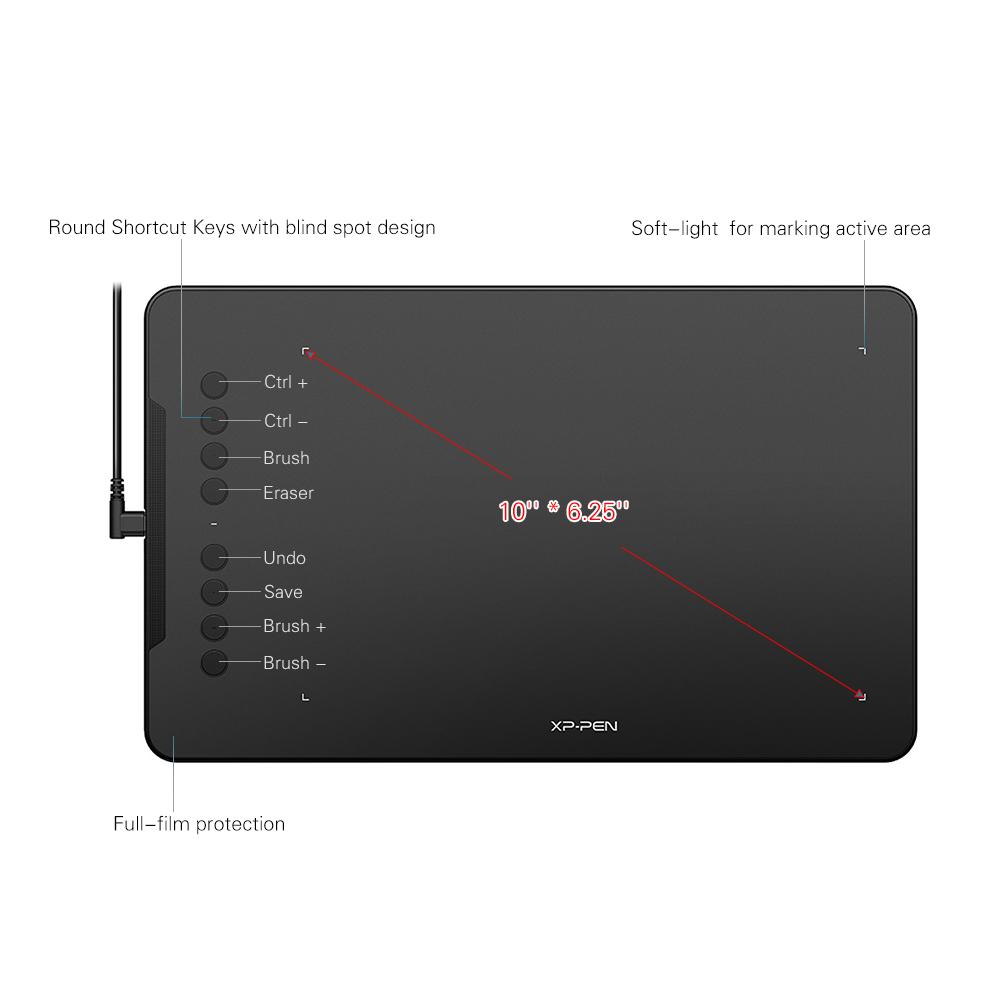 Графический планшет XP Pen Deco 01 10 * 6,25 дюймов с 8192 уровнями чувствительности к нажатию, не требующий батареек