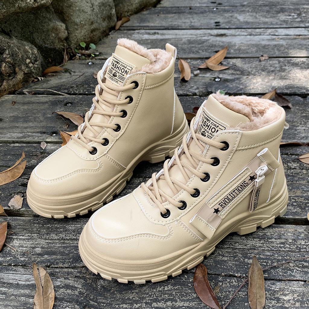 Модные теплые плюшевые ботильоны на толстой подошве для женщин, модные зимние кроссовки с высоким верхом, женские удобные нескользящие зимние ботинки на меху