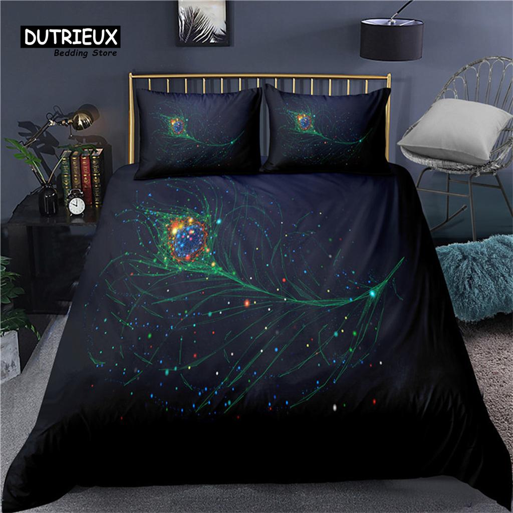 Цветной павлин пододеяльник двуспальный размер King Queen Size мягкий павлиньи перья комплект постельного белья из микрофибры пододеяльник для детей девочек мальчиков