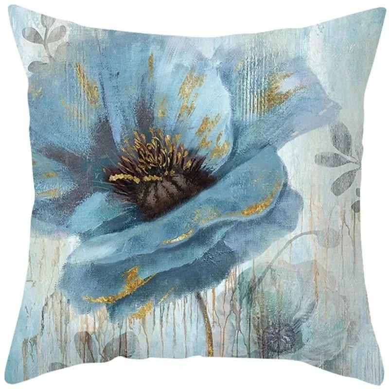Oil Painting Floral Ginkgo Leaf Printed Cushion Cover Double Sided Art Pillow Case for Living Room Sofa Bedroom Decor Case