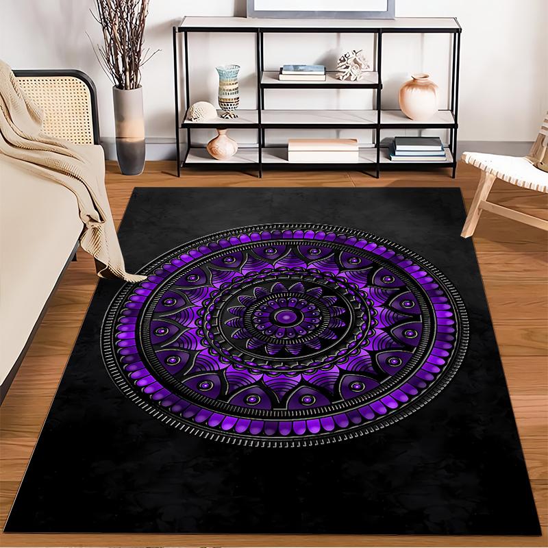 Mandala Pattern Carpet with Purple and Black Design for Living Room Suitable for use as an anti-slip for living room bedroom sofas