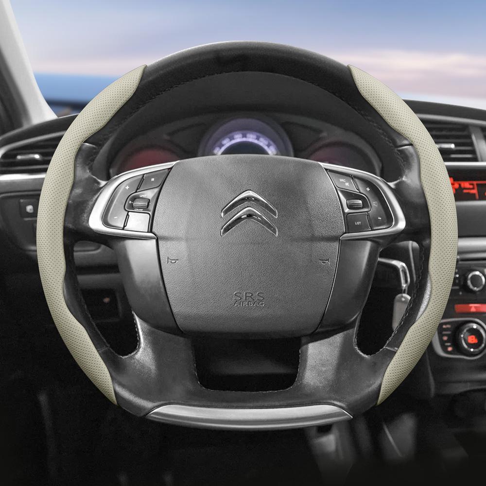 Suitable for Citroen Breathable Leather Steering Wheel Cover with Segmented Quick-Release Design, Non-Slip and Durable, for Models Such as C3,