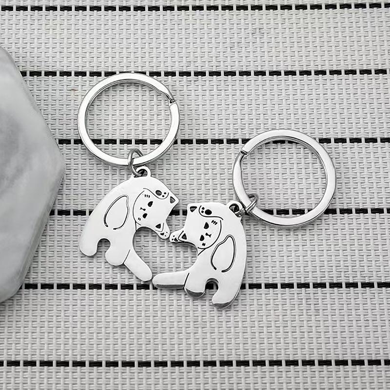 Милый брелок для ключей с кошкой из нержавеющей стали, пара, влюбленные животные, парный брелок для ключей, студенческий рюкзак, подвески, подарок на День святого Валентина