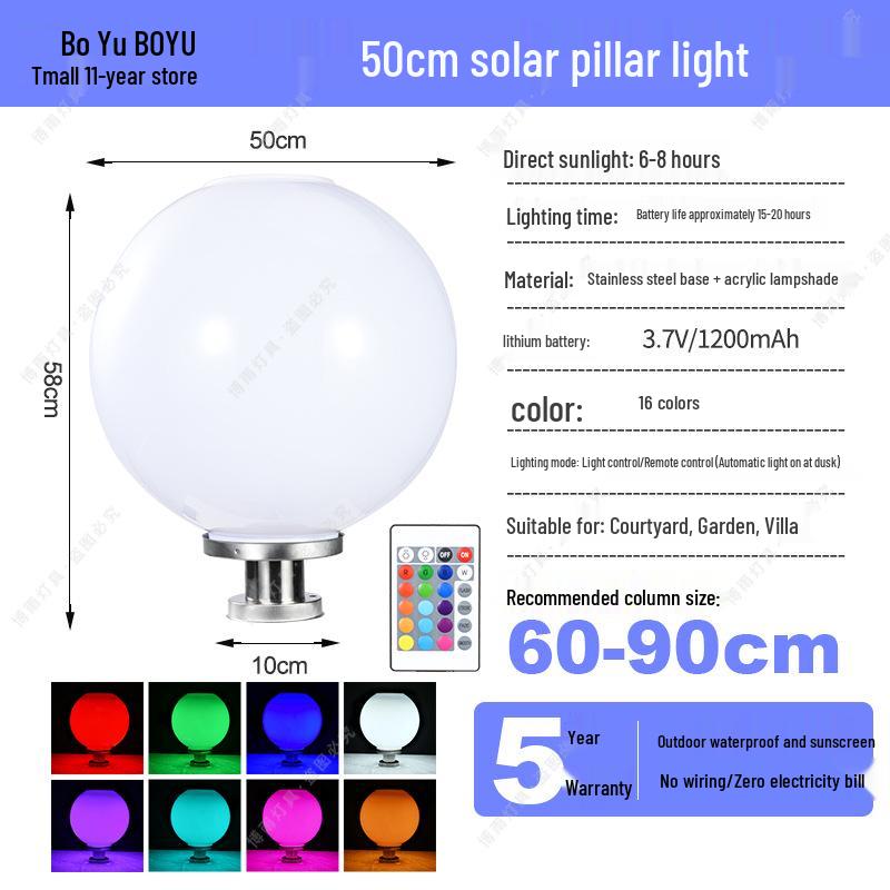 Solar-Powered Outdoor Pillar and Gate Lights for Courtyard and Villa Entrances