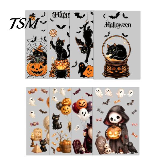 Easy Application Glass Ornaments 4Pcs Halloween Cartoon Window Clings, Pumpkin Ghost Scarecrow Stickers, Clings Removable Waterproof Decals