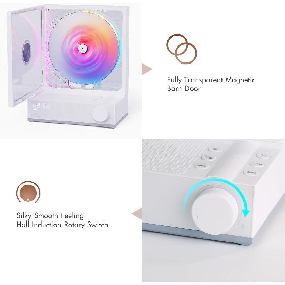 CD-плеер Портативный Bluetooth 5.3 с RGB-подсветкой, меняющей цвет Настольный CD-плеер для домашней поддержки TF-карта, динамики Hi-Fi, таймер, светодиодный экран