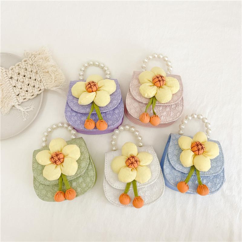 Sunflower Adorable Fashionable Pearl Chain Handbag For Girls Cute Princess Shoulder Bag Breathable Wearresistant Pu Leather