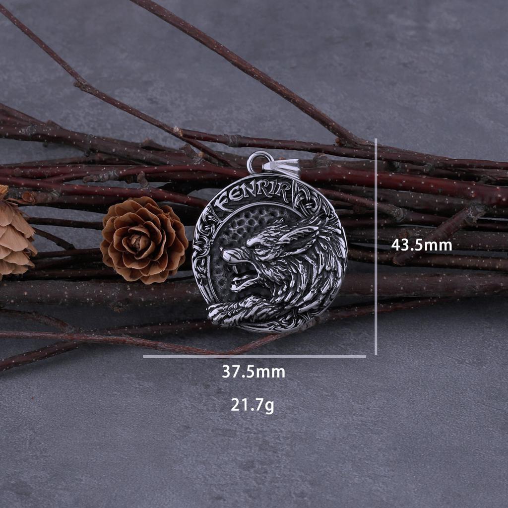 Stainless Steel Vintage Vikings Fenrir Wolf Head Necklace Mixed Gold Color Nordic Amulet Biker Pendant Jewelry Gift