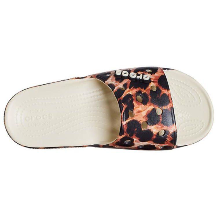Crocs Casual Fashion Flat Sports Slippers Women Footwear White Leopard-Print 207841-2Y4