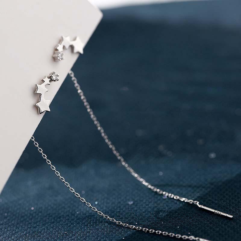 Sky Shining Star Earrings Korean Super Beautiful Long Meteor Fringed Stud Earrings Female Zircon Gradual Change Pentagram Earrings