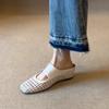 Soft Leather Version~ Inner Height Increase Word with Half Slippers Women's Square Head Versatile Woven Hollow Breathable Outer Bag Head Sandals