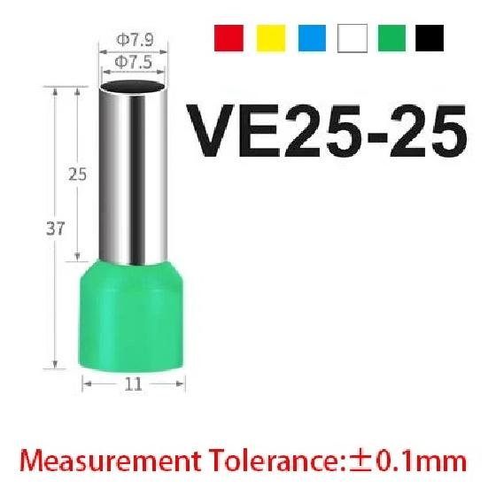 E VE 25-16 25-18 25-25 25mm2 Wire Black Sleeve Tubular Connector Insulated Cord End Pin Ferrule Cable Lug Copper Crimp Terminal
