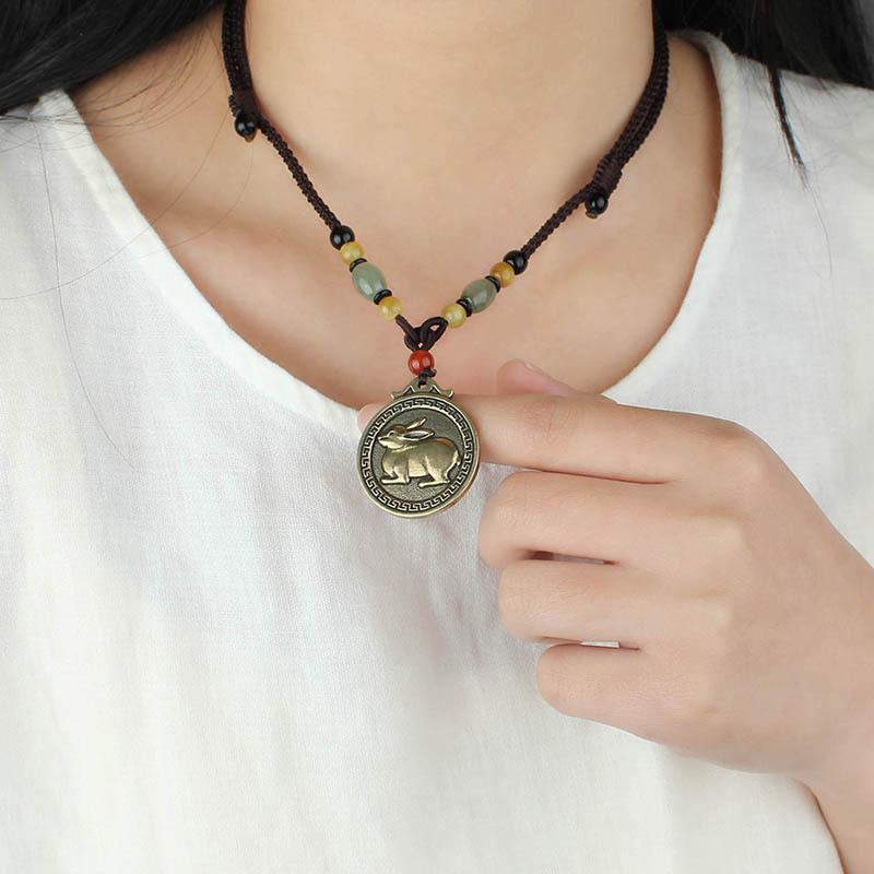 Латунное ожерелье в этническом стиле «Двенадцать знаков зодиака», ретро, универсальная длинная цепочка для свитера, мужской и женский кулон-подвеска года рождения