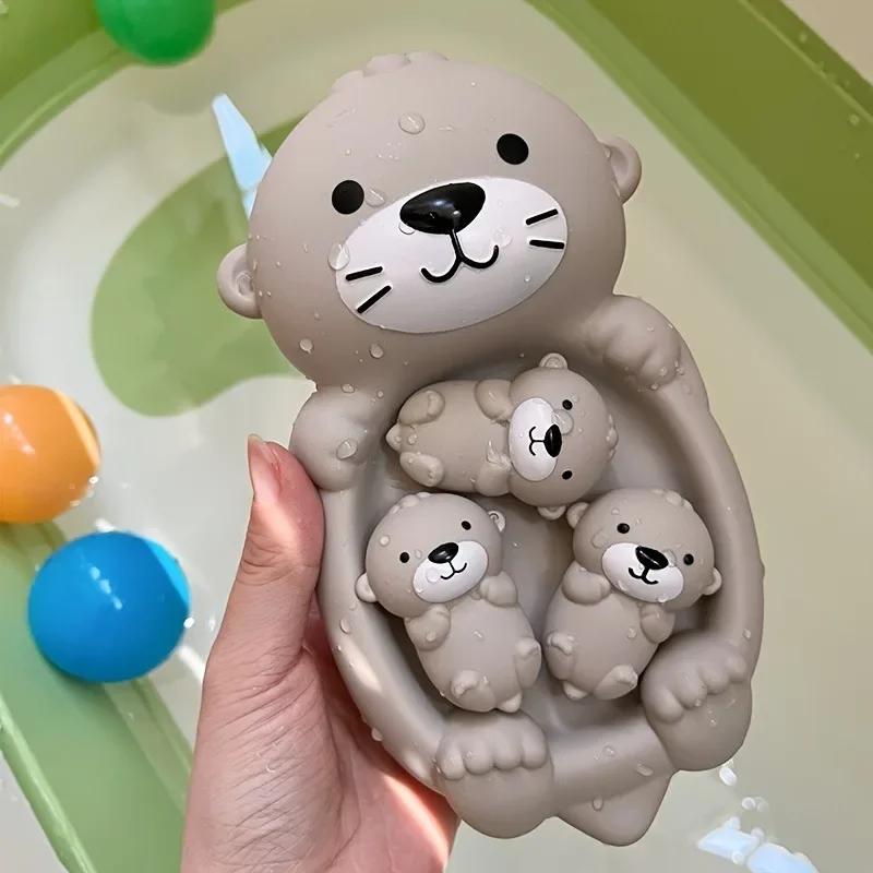 Otter Bath Toy Set with 4 Otter Toys Squeeze Otter Toy PVC Floating Water Toys for Toddlers Infant Youngsters Bathtub Play