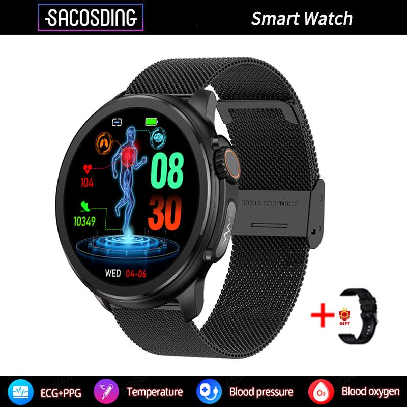 SACOSDING 1,43-дюймовый HD-экран, Bluetooth-вызов, ЭКГ, умные часы для мужчин и женщин, кровяное давление, кислород, частота сердечных сокращений, трекер упражнений, ET481