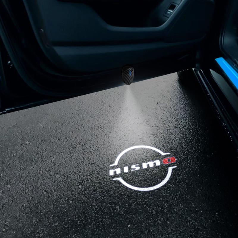 CGANEI1 2PCS Z Nismo GTR Logo Emblem Universal LED Car HD Door Light Courtesy Projector Lamp USB Rechargeable For Nissan Teana 350Z 370Z