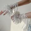 Elastic Lace Fingerless Oversleeve Sleeves Ruffled Wrist Cuffs Strappy Bow Gloves  Gothic