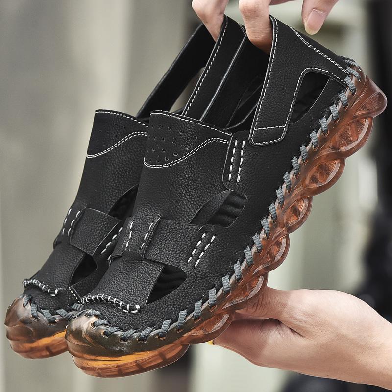 Летние мужские модные повседневные сандалии больших размеров, дышащие кожаные сандалии 38-46