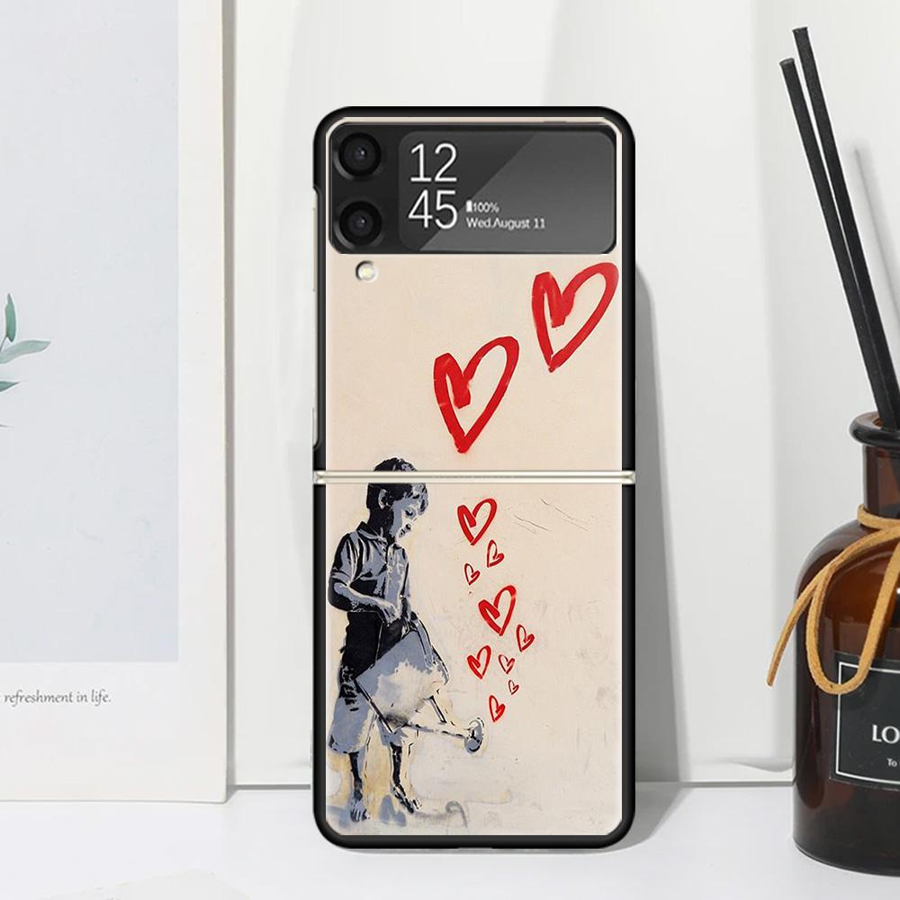Street Art Banksy Graffiti Phone Case For Samsung Galaxy Z Flip 7 Flip7 Zflip 6 Flip6 5 Flip5 4 Flip4 3 Flip3 5G Fundas Black Co