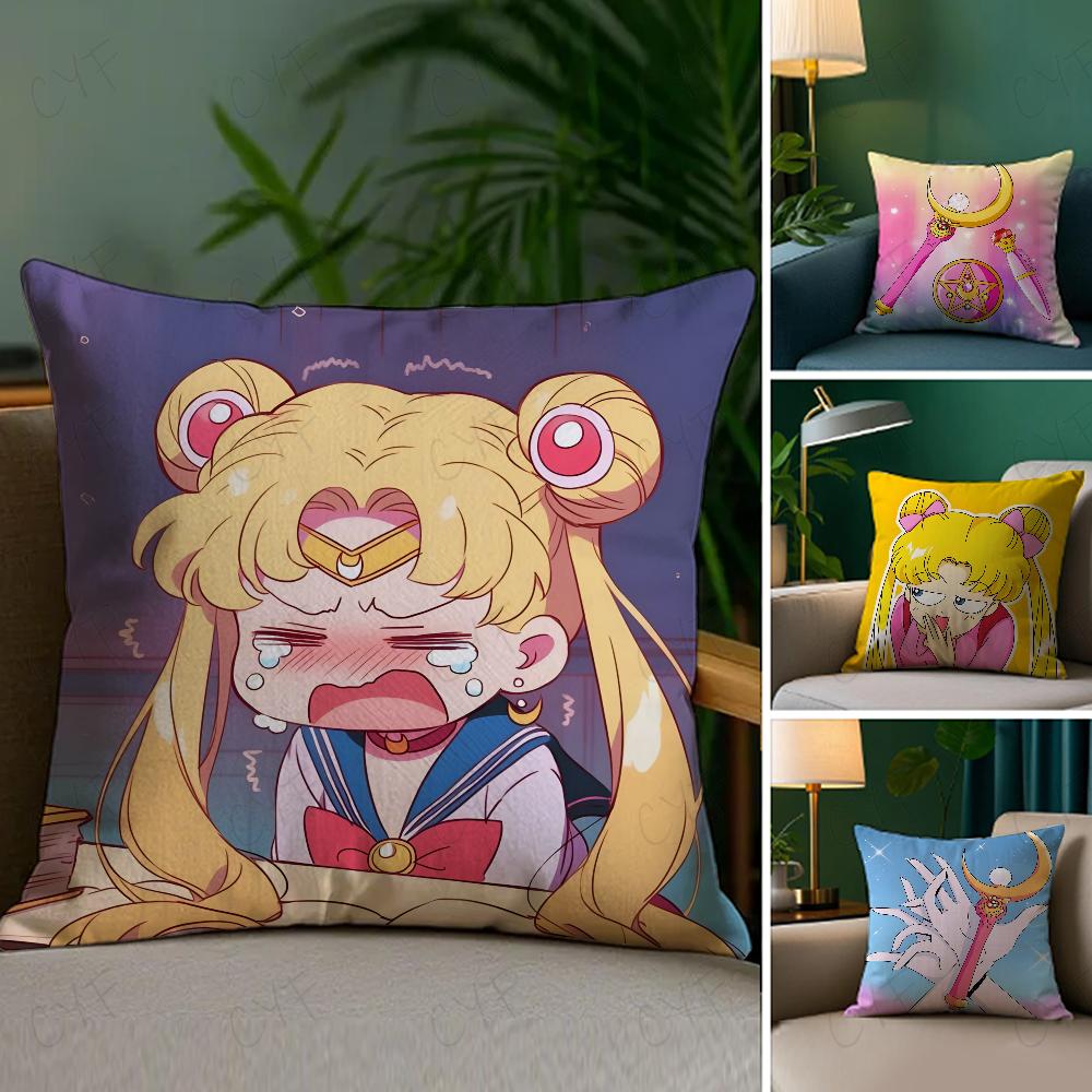 S-SAILOR Аниме M-MOON Наволочка Наволочка Клещ-пылевой клещ Подушка Невидимая молния Шелковистый короткий плюш Подушка для дивана Чехол